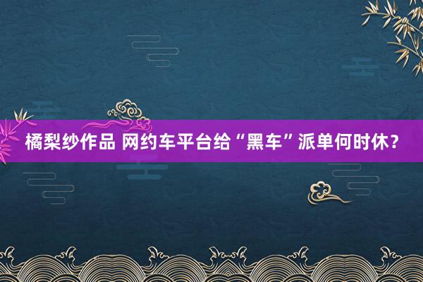 橘梨纱作品 网约车平台给“黑车”派单何时休？