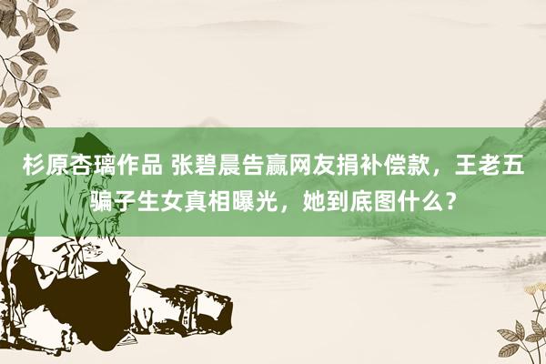 杉原杏璃作品 张碧晨告赢网友捐补偿款,王老五骗子生女真相曝光,她到底图什么?