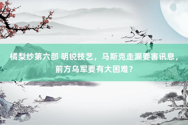 橘梨纱第六部 明锐技艺,马斯克走漏要害讯息,前方乌军要有大困难?